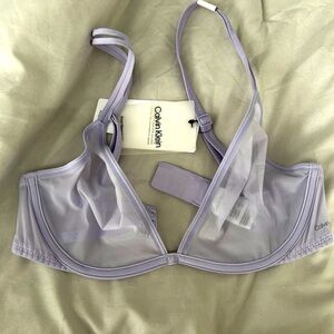 Calvin Klein Unlined Plunge Bra Sheer Marquisette 32C